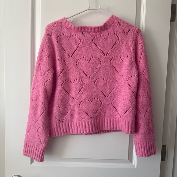 Pink Heart Knit Button-Up Cardigan Sweater - Picture 7 of 8